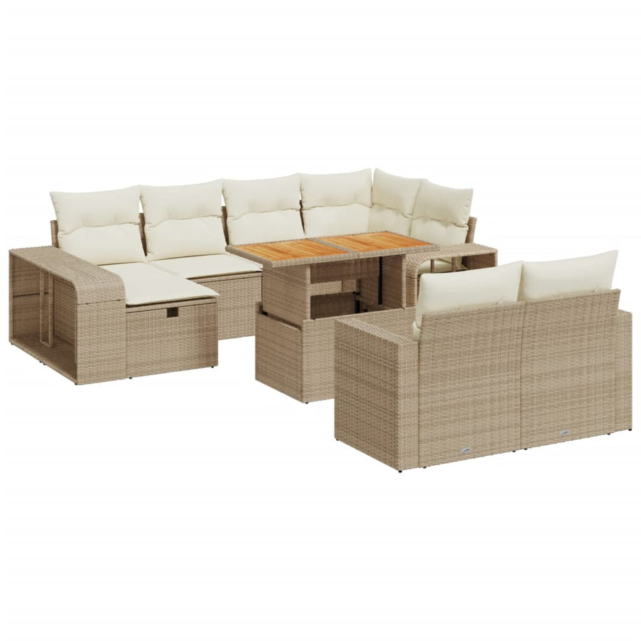 11-delige Tuinset met kussens poly rattan beige