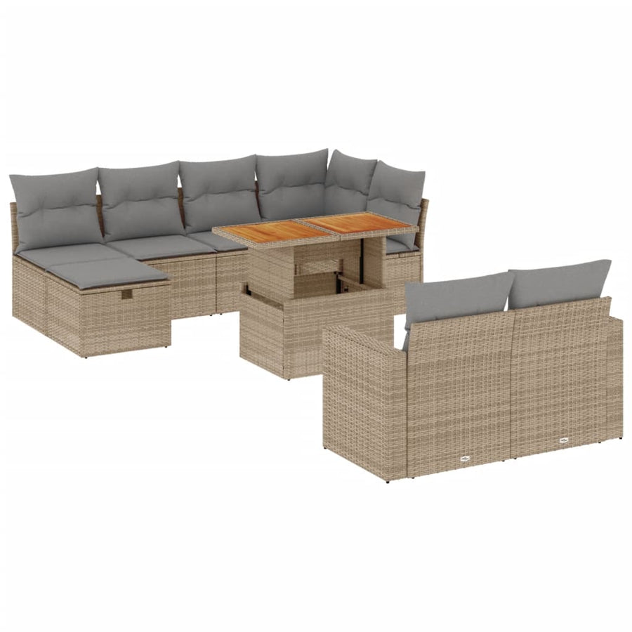 11-delige Tuinset met kussens poly rattan beige