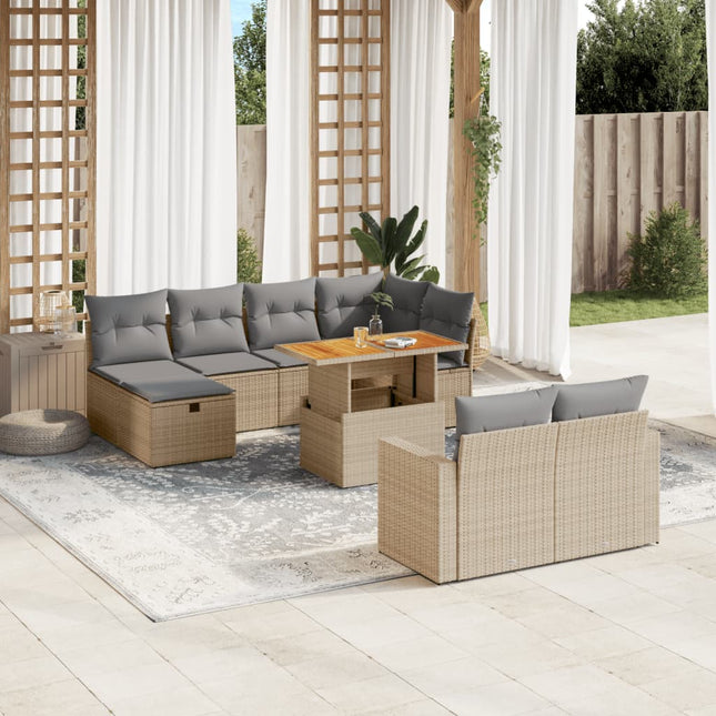 11-delige Tuinset met kussens poly rattan beige