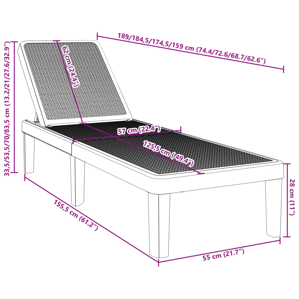 Ligbed 159x57x83,5 cm polypropeen zwart