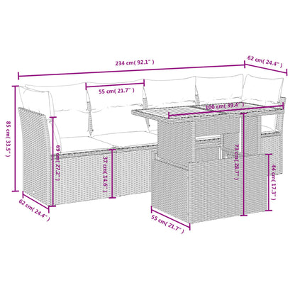 5-Delige Loungeset Met Kussens Poly Rattan Zwart