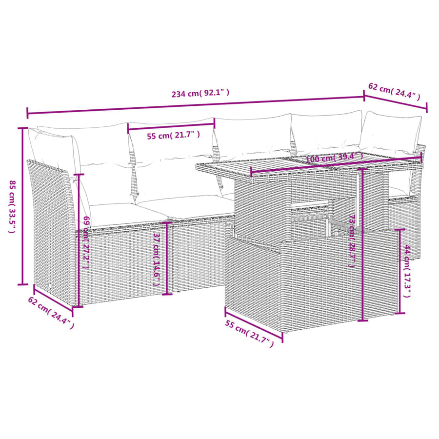 5-Delige Loungeset Met Kussens Poly Rattan Zwart