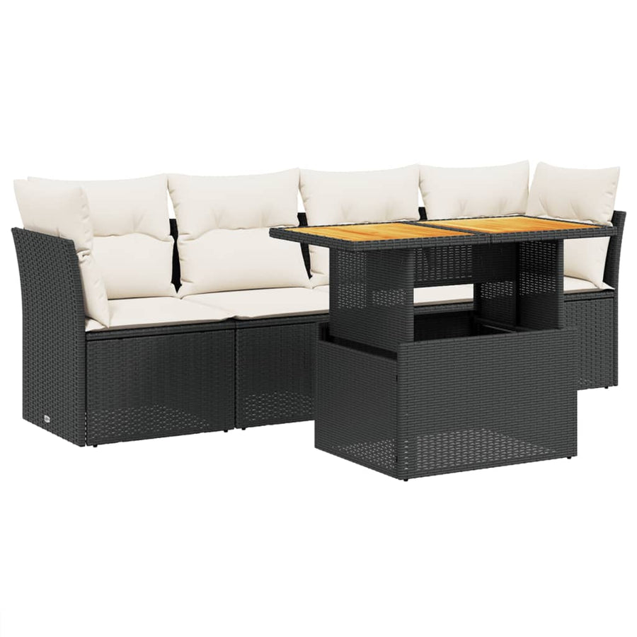 5-Delige Loungeset Met Kussens Poly Rattan Zwart