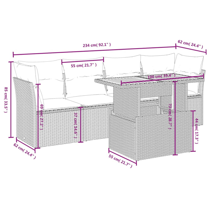 5-Delige Loungeset Met Kussens Poly Rattan Zwart