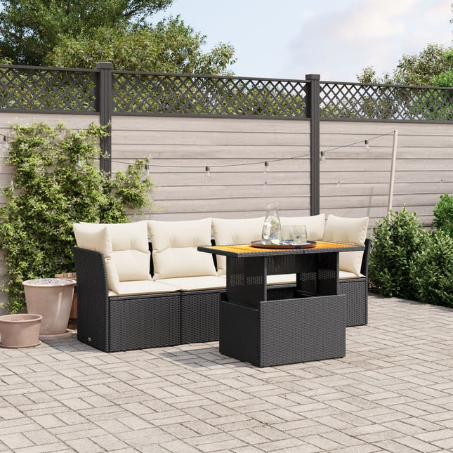 5-Delige Loungeset Met Kussens Poly Rattan Zwart