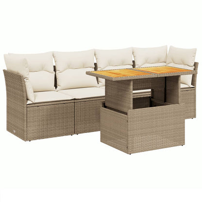 5-delige Loungeset met kussens poly rattan beige