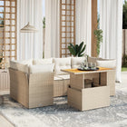 7-delige Loungeset met kussens poly rattan beige