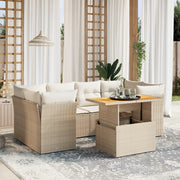 Loungeset 7-delig poly rattan beige acaciahout