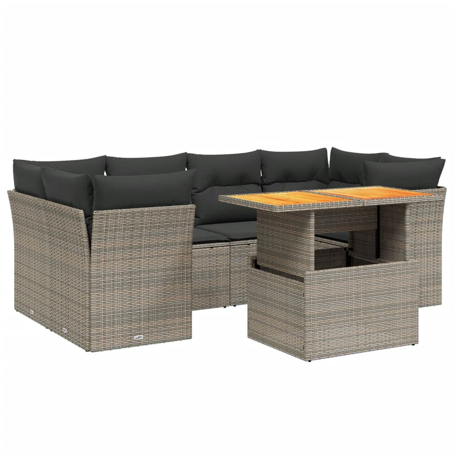7-delige Loungeset met kussens poly rattan grijs