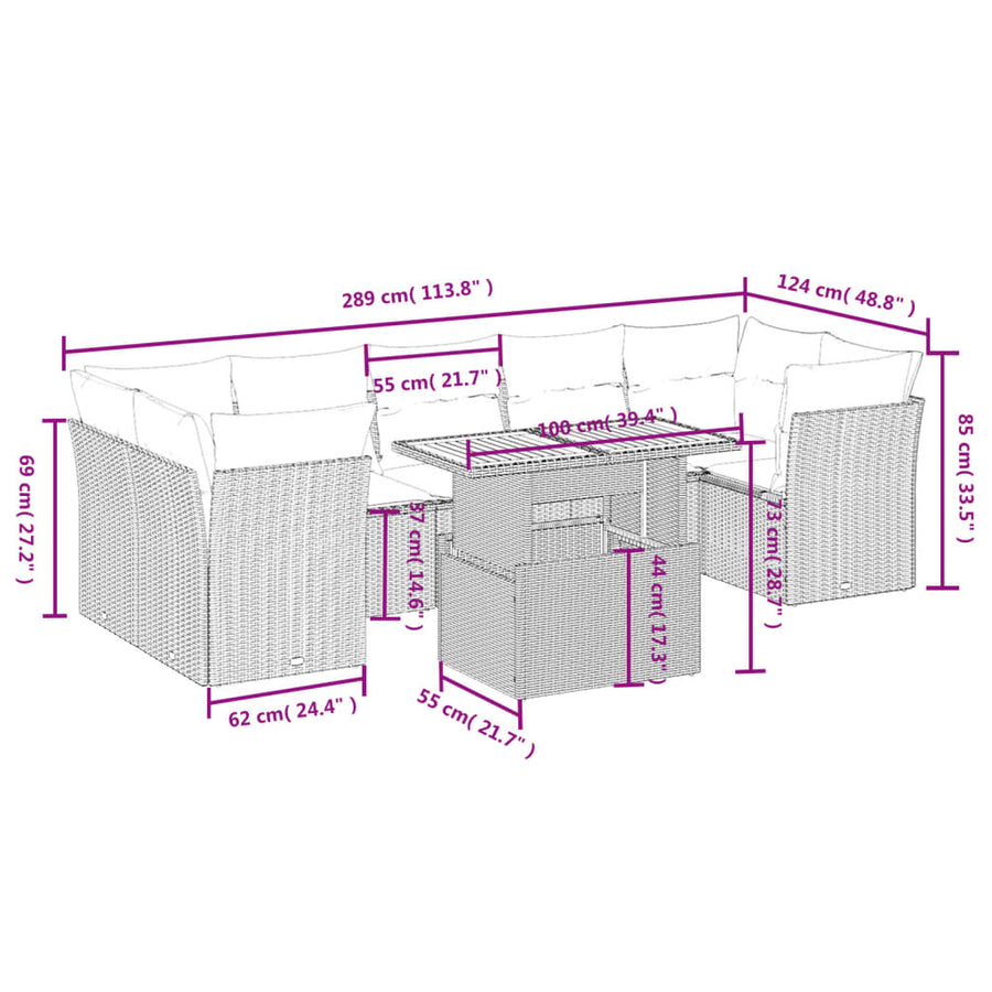 8-Delige Loungeset Met Kussens Poly Rattan Zwart