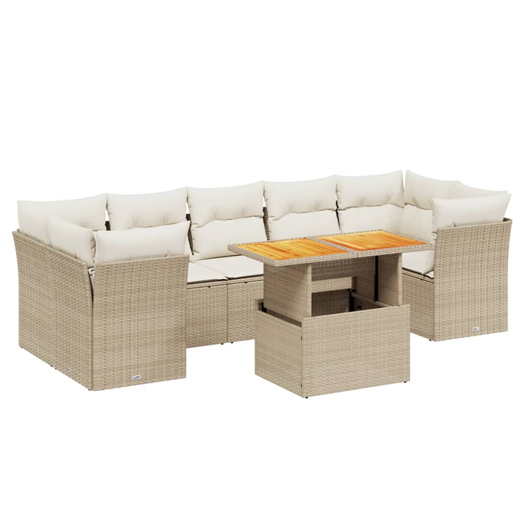 8-delige Loungeset met kussens poly rattan beige