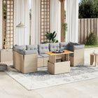 8-delige Loungeset met kussens poly rattan beige