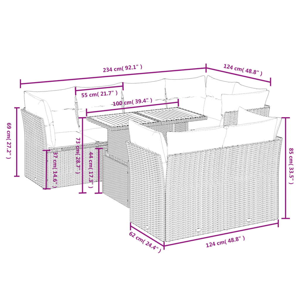 8-Delige Loungeset Met Kussens Poly Rattan Zwart