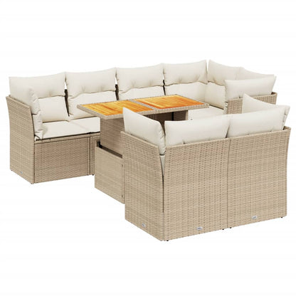 8-delige Loungeset met kussens poly rattan beige