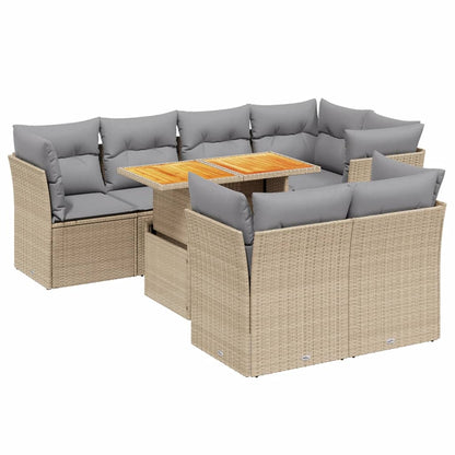 8-delige Loungeset met kussens poly rattan beige