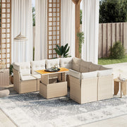 Loungeset 9-delig poly rattan beige met kussens