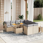 9-delige Loungeset met kussens poly rattan beige