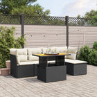 6-piece Lounge Set with cushions poly rattan black