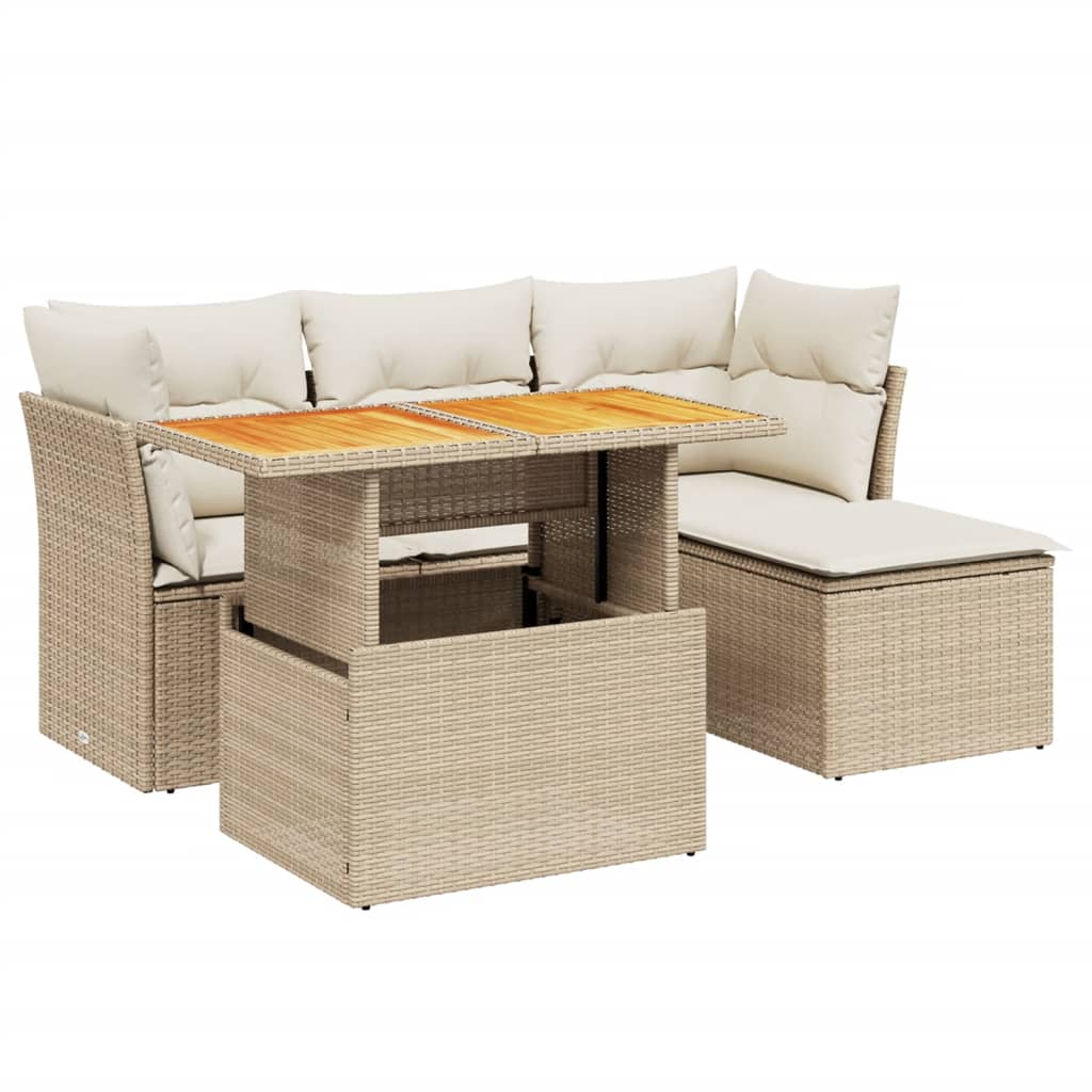 6-delige Loungeset met kussens poly rattan beige