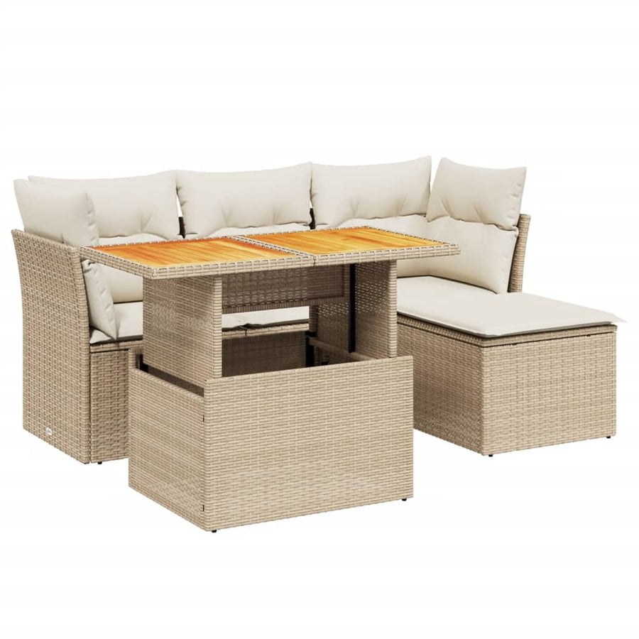 6-delige Loungeset met kussens poly rattan beige