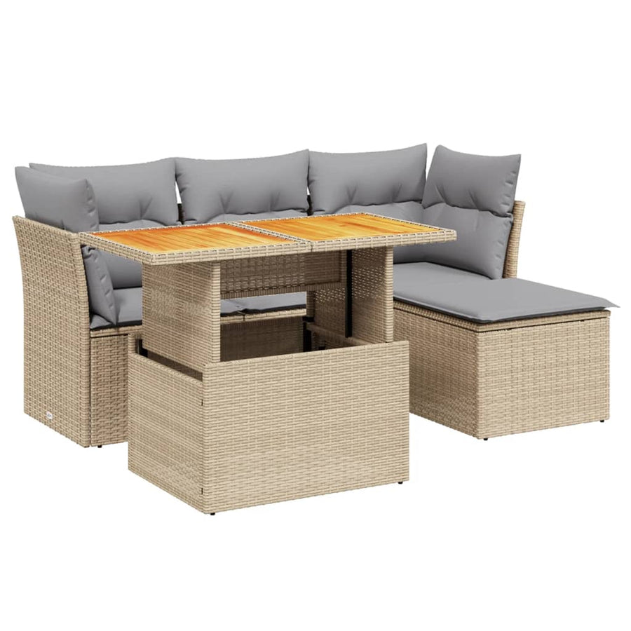 6-delige Loungeset met kussens poly rattan beige