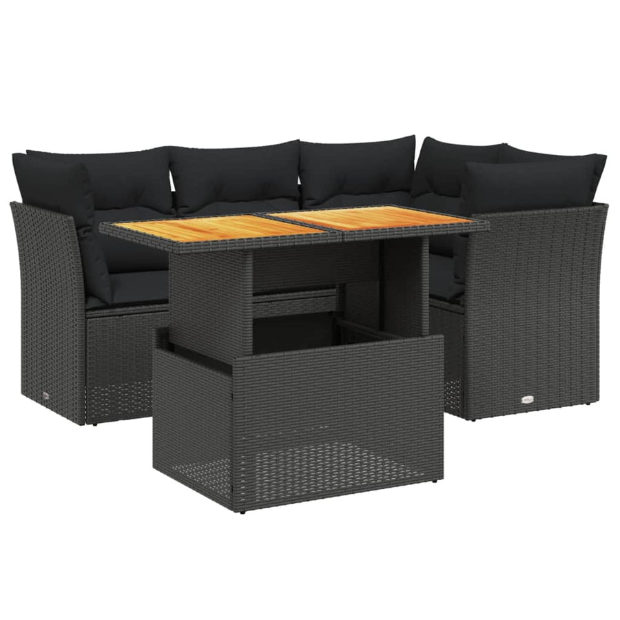5-Delige Loungeset Met Kussens Poly Rattan Zwart