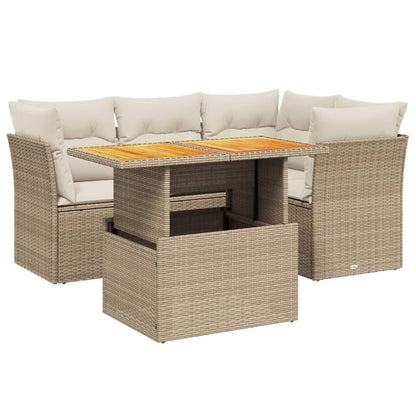 5-delige Loungeset met kussens poly rattan beige