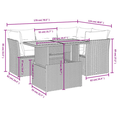 5-delige Loungeset met kussens poly rattan beige