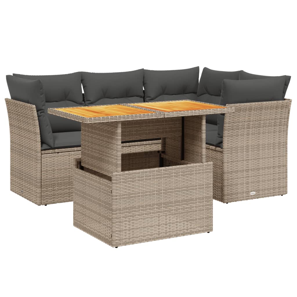 5-delige Loungeset met kussens poly rattan grijs