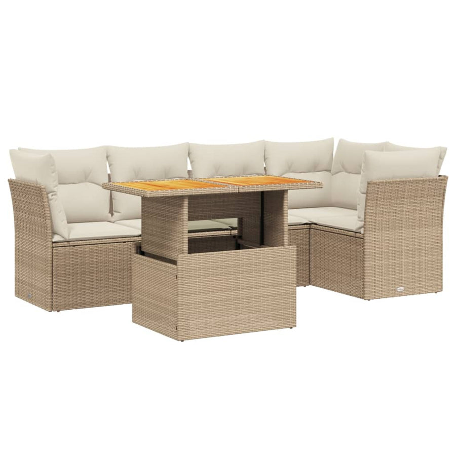 5-delige Loungeset met kussens poly rattan beige