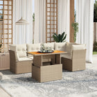 5-delige Loungeset met kussens poly rattan beige