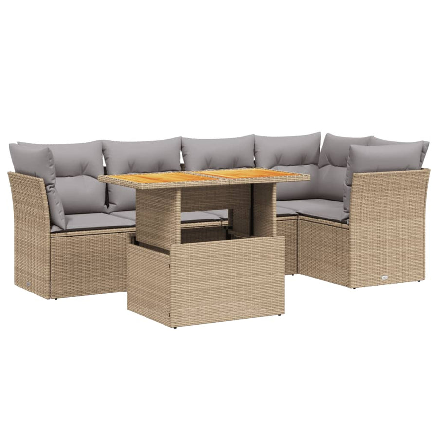 5-delige Loungeset met kussens poly rattan beige