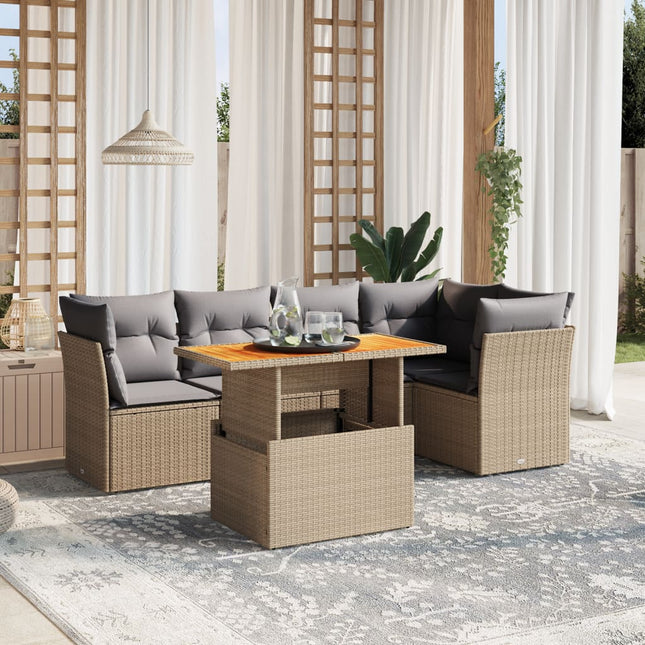 5-delige Loungeset met kussens poly rattan beige