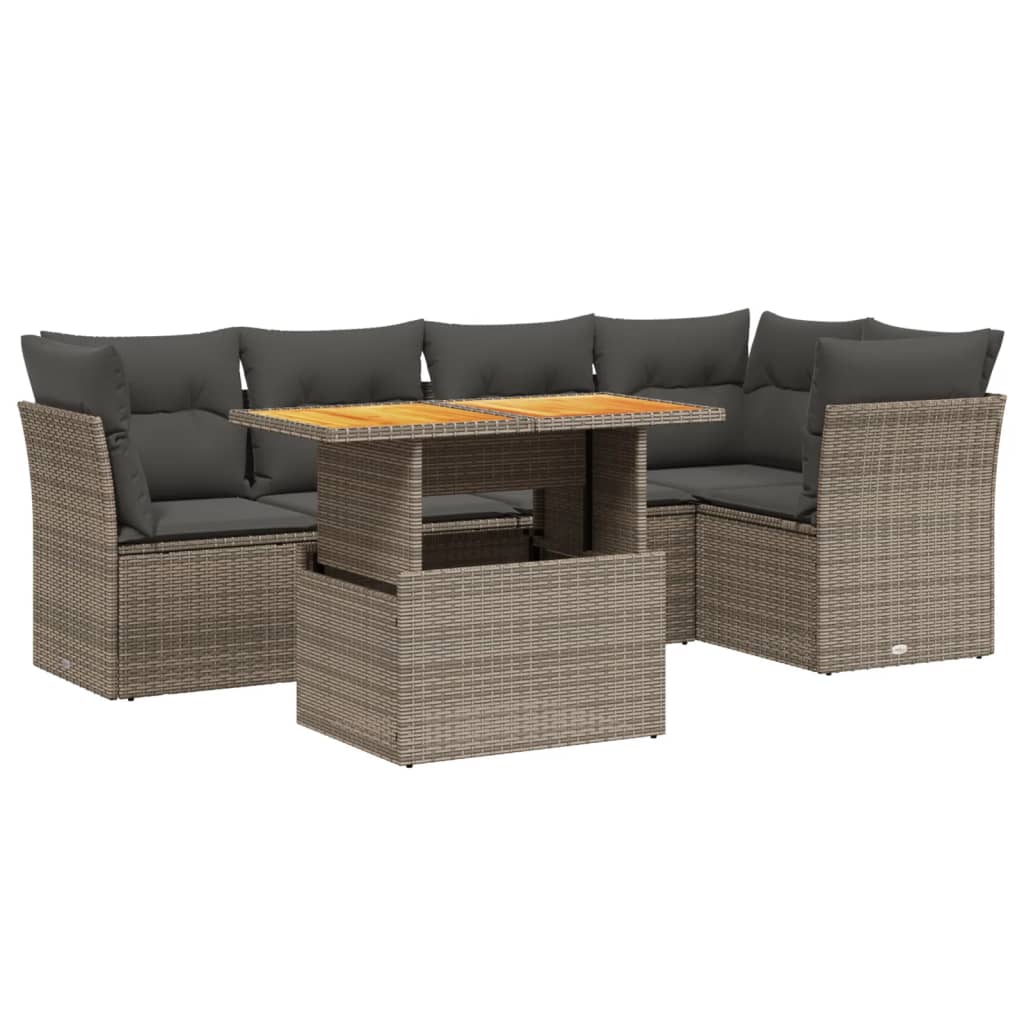 5-delige Loungeset met kussens poly rattan grijs