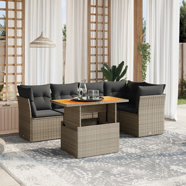 5-delige Loungeset met kussens poly rattan grijs