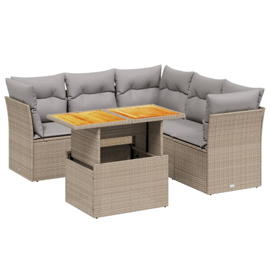 5-delige Loungeset met kussens poly rattan beige