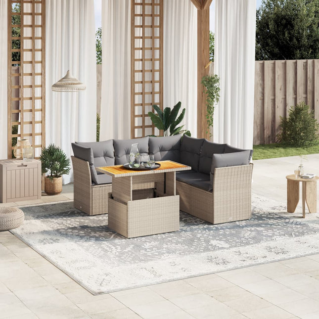 5-delige Loungeset met kussens poly rattan beige