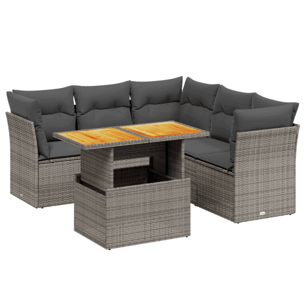 5-delige Loungeset met kussens poly rattan grijs