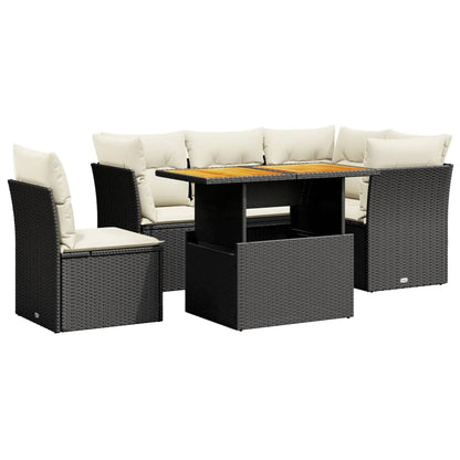 5-Delige Loungeset Met Kussens Poly Rattan Zwart