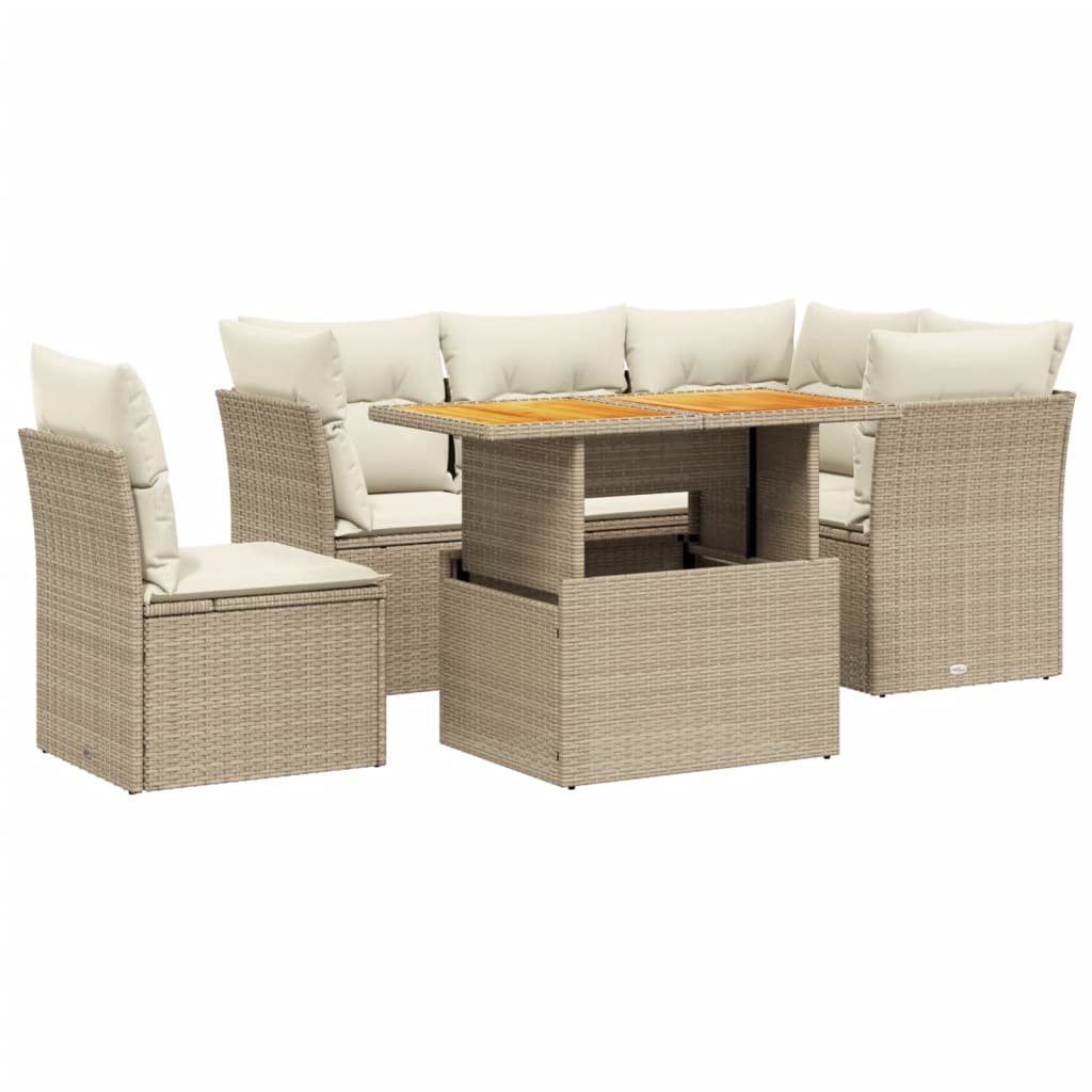 5-delige Loungeset met kussens poly rattan beige