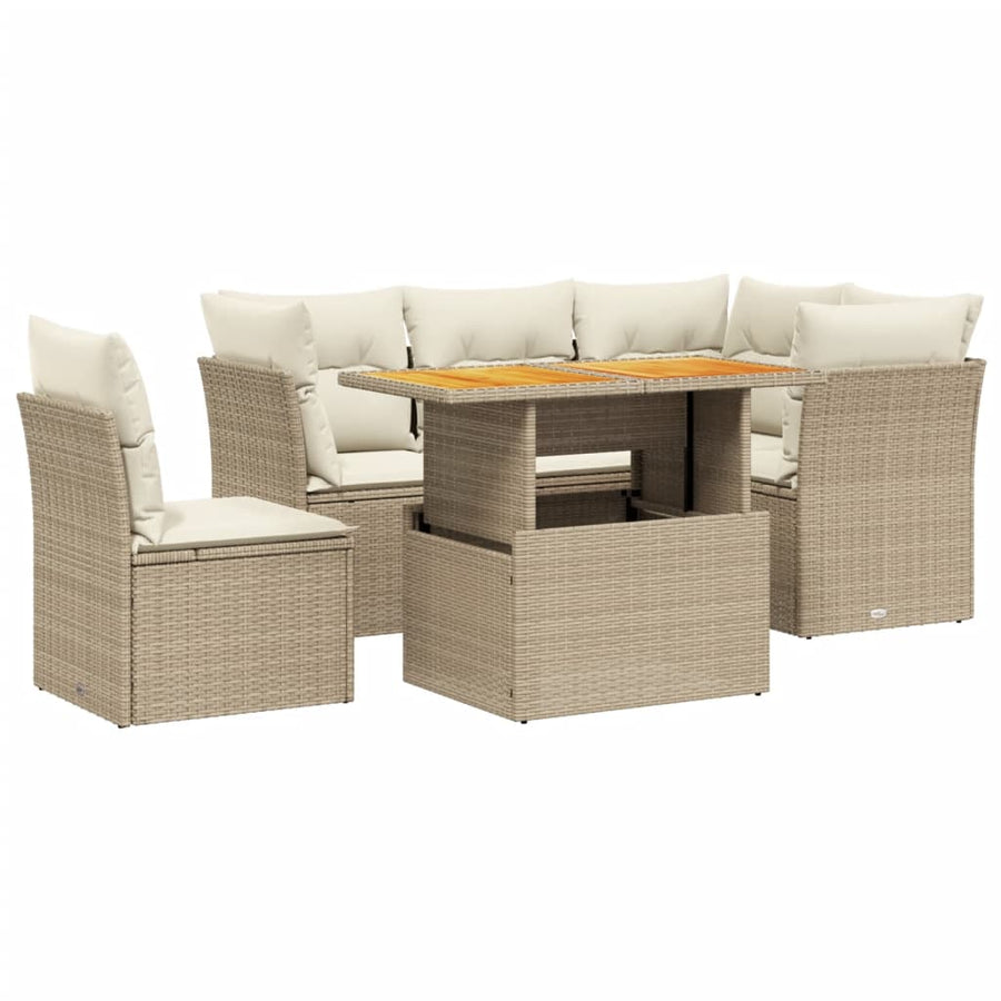 5-delige Loungeset met kussens poly rattan beige