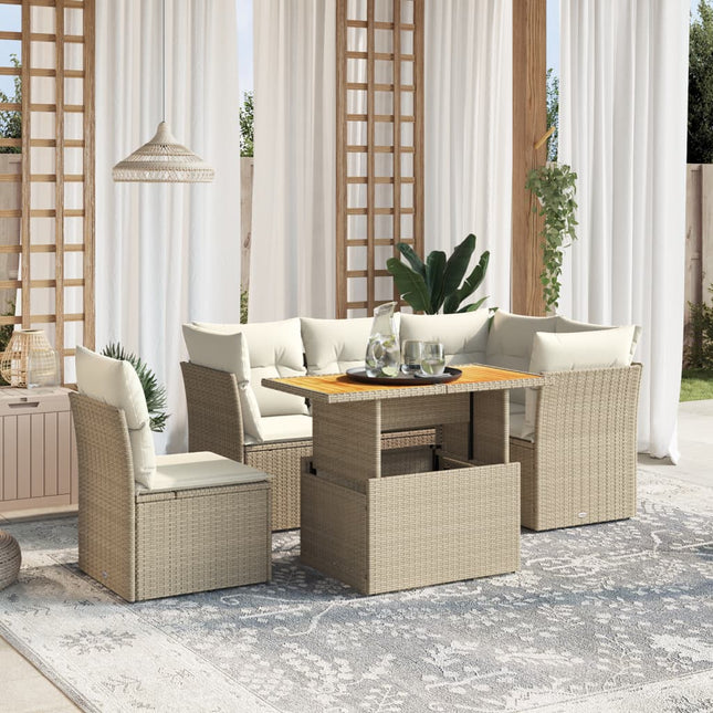 5-delige Loungeset met kussens poly rattan beige