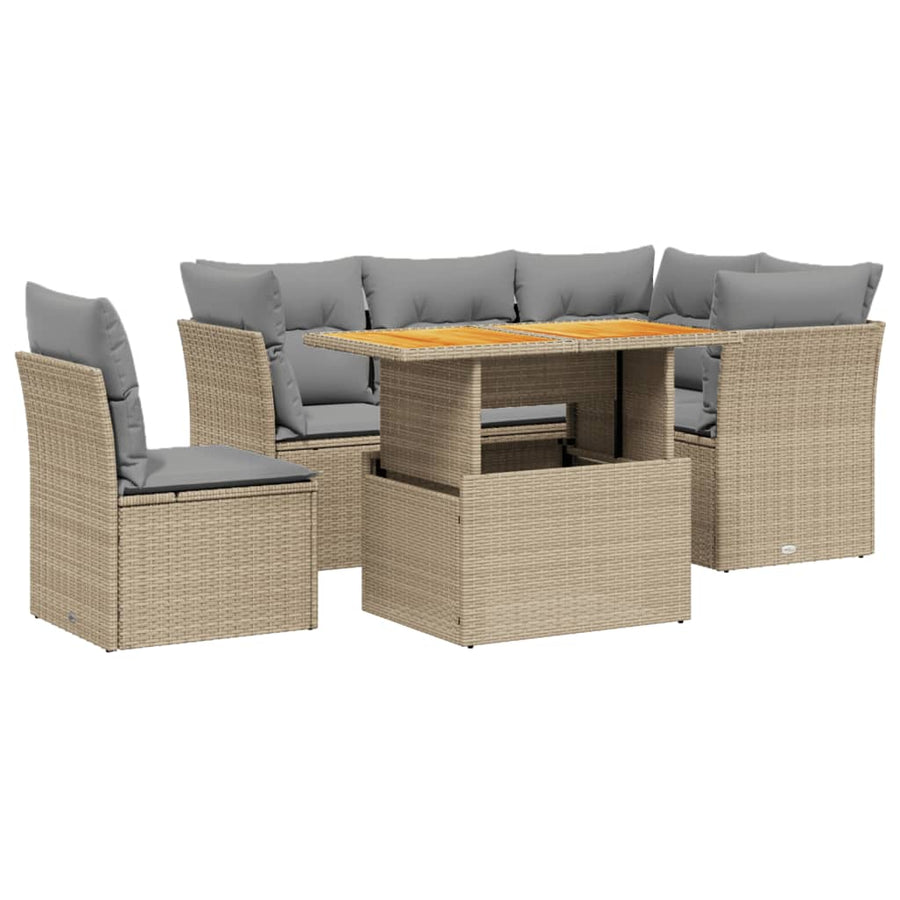 5-delige Loungeset met kussens poly rattan beige