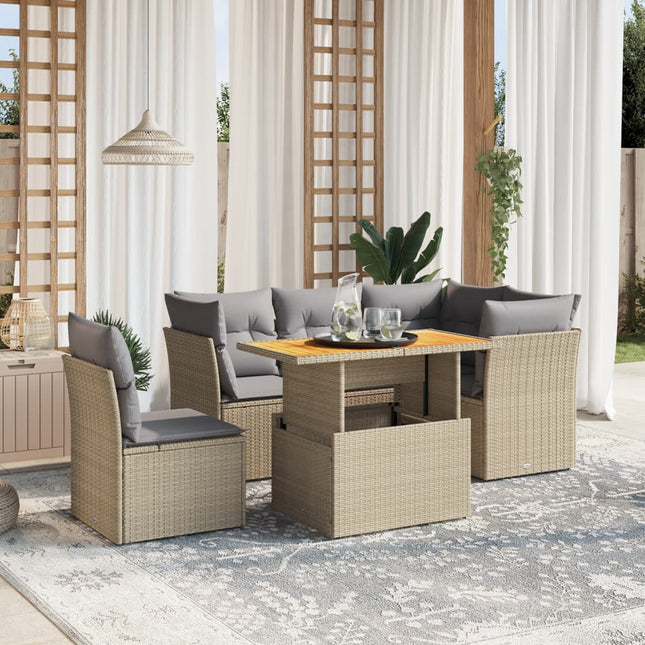 5-delige Loungeset met kussens poly rattan beige