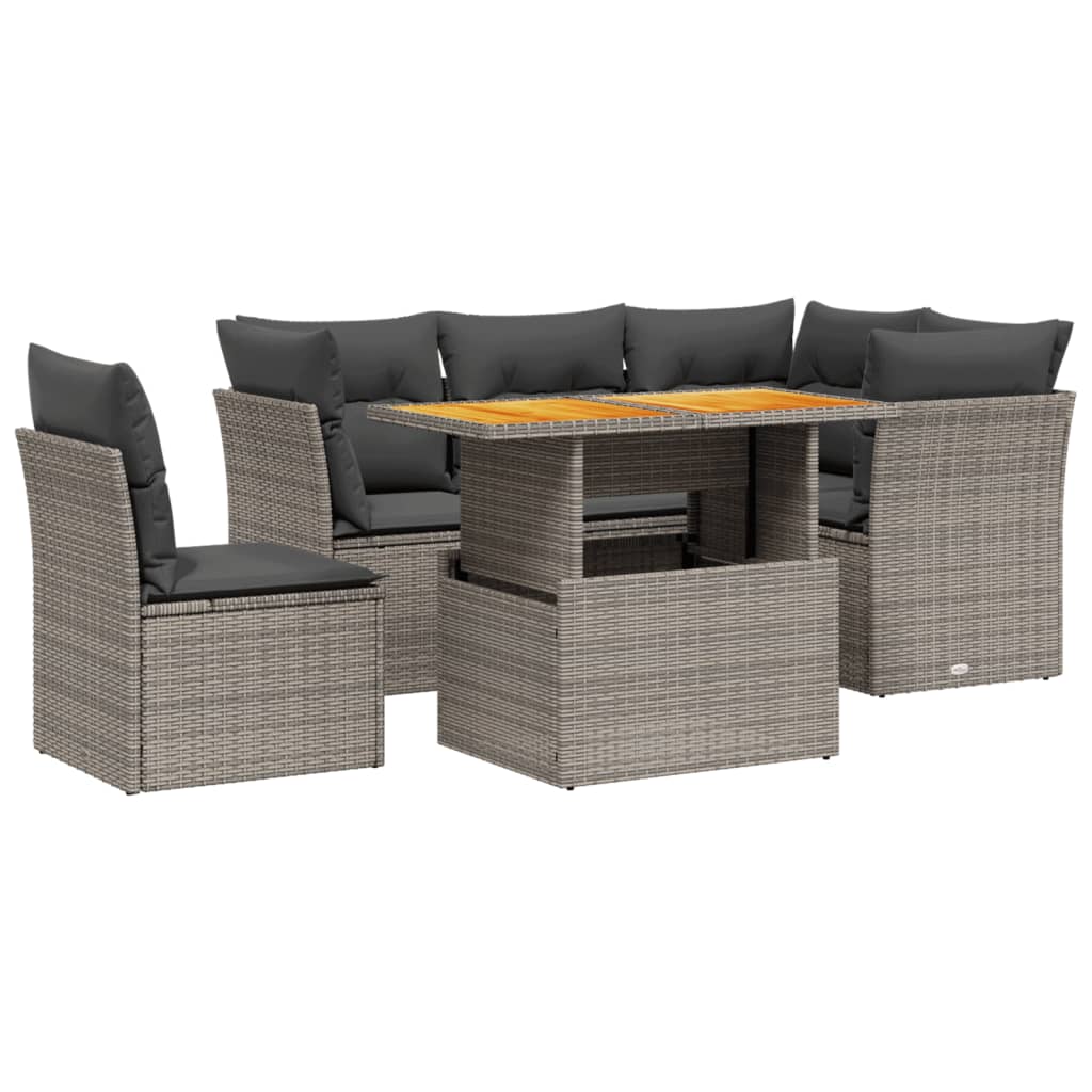5-delige Loungeset met kussens poly rattan grijs