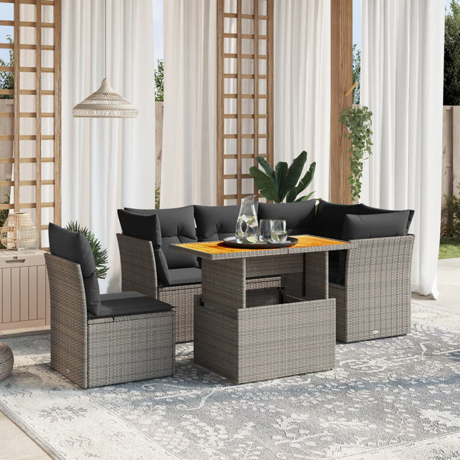 5-delige Loungeset met kussens poly rattan grijs