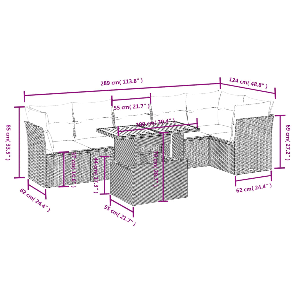 7-Delige Loungeset Met Kussens Poly Rattan Zwart