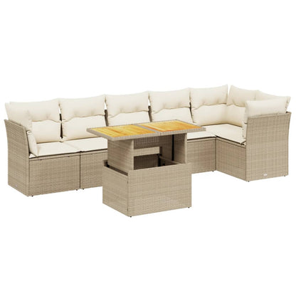 7-delige Loungeset met kussens poly rattan beige