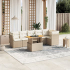 7-delige Loungeset met kussens poly rattan beige