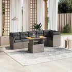 7-delige Loungeset met kussens poly rattan grijs